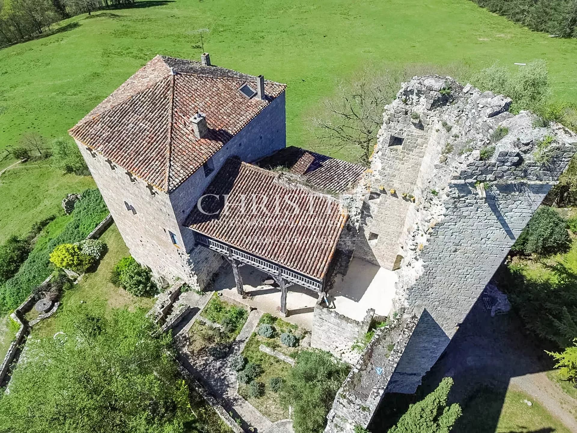Un château exquis datant du Moyen Âge, niché sur une colline et offrant des vues panoramiques à couper le souffle