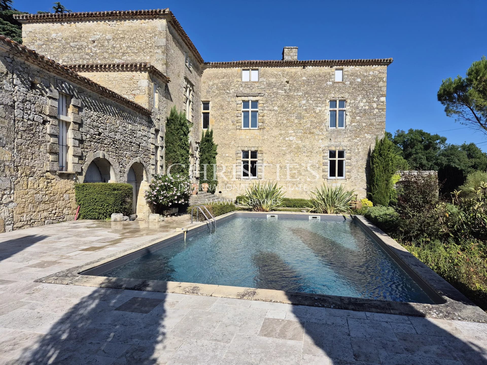 Elegant historic château in elevated position with wide ranging views of the Gers countryside
