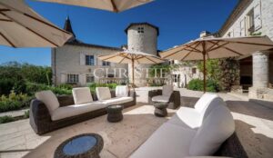 Historic chateau with sculpted pool, lakes, equestrian facilities, 158 hectares and stunning views in the Gers South West France