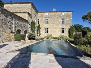 Elegant historic château in elevated position with wide ranging views of the Gers countryside
